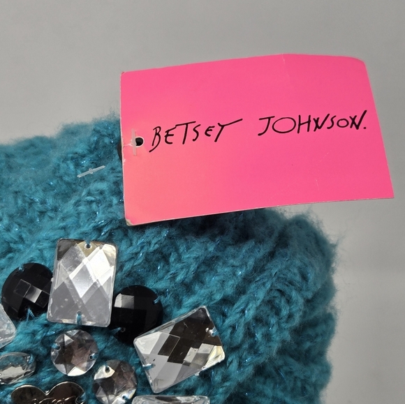 NWT BETSEY JOHNSON TEAL BEJEWELED SPARKLES BEANIE HEAD WRAP TURBAN HAT WOMEN OS - Picture 4 of 12